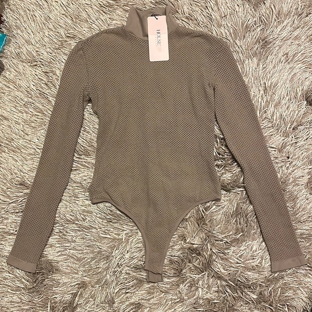 Nwt House London‎ Dark Tan Fishnet Long Sleeve Bodysuit size M/L